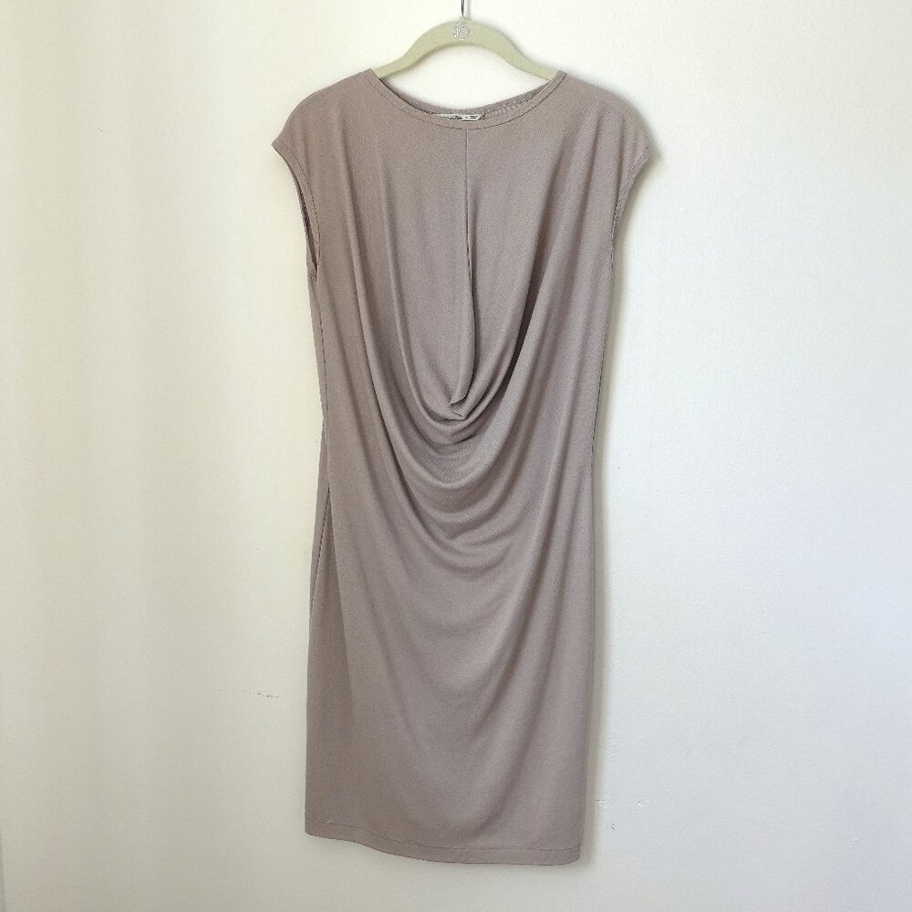 Uniqlo X Costello Tagliapietra Tan Jersey Knit Dress with Draped Front Size S